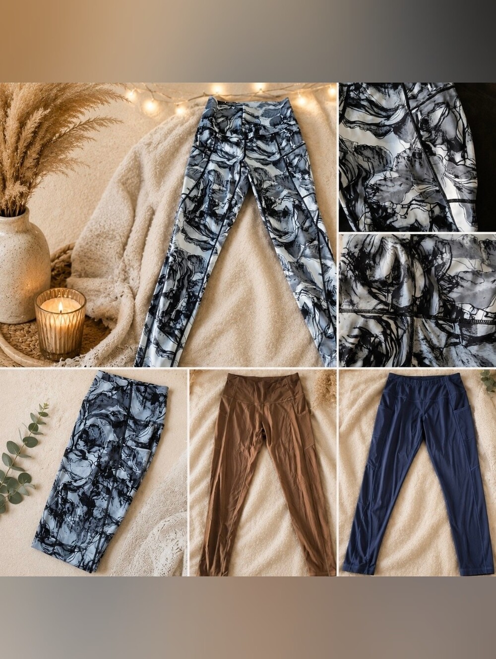 Kids Black & Gray Marble Print Active Leggings